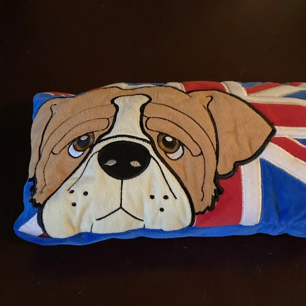 Bulldog Union Jack Dog Pillow - Blue, Red, and Tan